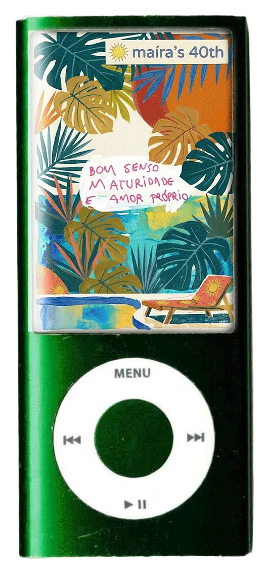 A green iPod with the party playlist on screen